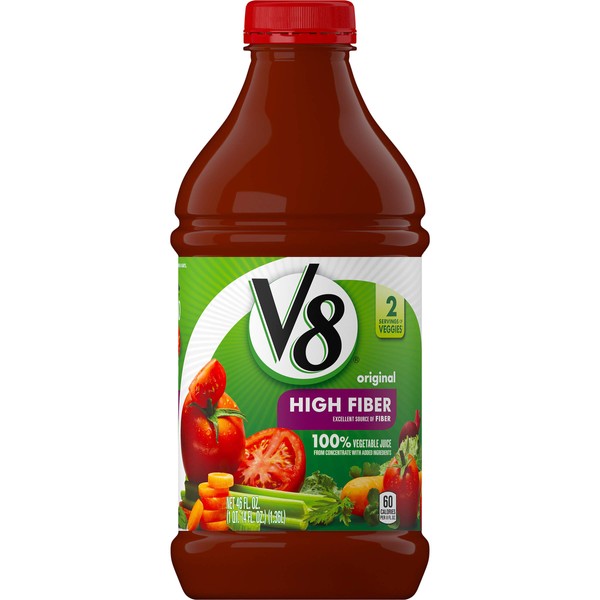 V8 High Fiber 100% Vegetable Juice, 46 oz. Bottle (Pack of 6)