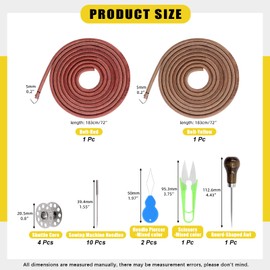 Mardatt 20Pcs Treadle Sewing Machine Belt Kit Includes Sewing Machine Leather Belt with Hook, Sewing Bobbins, Sewing Awl, Needles, Needle Threader, Sewing Machine Leather Belts Set for Sewing Machine