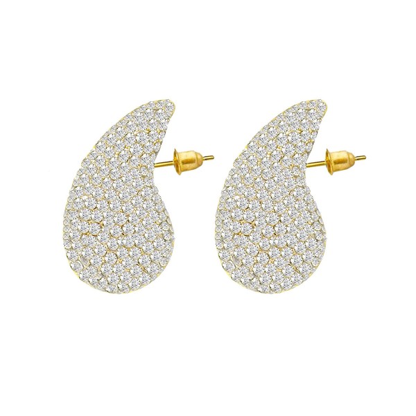 Gold Crystal Chunky Waterdrop Earrings Lightweight Hollow Rhinestone Teardrop Hoop