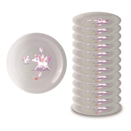 Snips, Set of 12 Washable Hard Plastic Plates, Reusable Plastic Plates, Decorative Unicorn, Diameter 23.5 cm, Made in Italy