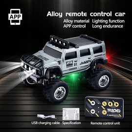 Hotfree New 1/64 Mini RC Monster Truck, Metal Off-Road Vehicle with Trailer, 2.4GHz Remote Control All-Terrain Car, 3-Speed Adjustable, USB-C Rechargeable, Desktop Play, Indoor Outdoor Racing Toy, Fun Birthday Gift for Kids Boys:_HM-221-05