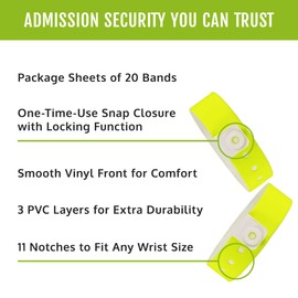 500 WristCo Neon Yellow Vinyl Wristbands for Events – Extended Wear, Triple-Layer PVC Construction, Tamper-Proof – Premium Bracelets for Hospital ID, Concert Entry, Party, VIP Identification