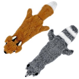 Best Pet Supplies 2-in-1 Stuffless Squeaky Dog Toys with Soft, Durable Fabric for Small, Medium, and Large Pets, No Stuffing for Indoor Play, Supports Active Biting and Play - Fox, Raccoon, Small