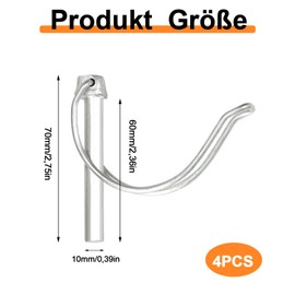 Folding Pipe Pins 10 x 60 mm, Pack of 4 Locking Pins, with Locking Clasp, Galvanised Cotter Pins, Safety Bolts, for Farm, Lawn, Garden