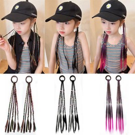 SITEDAN ヘアエクステ 三つ編み ウィッグ 子供 カラーエクステ ダンス エクステンション ポニーテール ウィッグ ツインテール 編み込み エクステ 付け毛 コスチューム キッズ イベント(A)