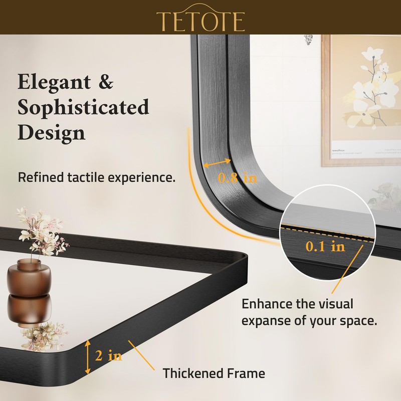 TETOTE Black Framed Mirrors for Bathroom, 2 Inch Thick Frame