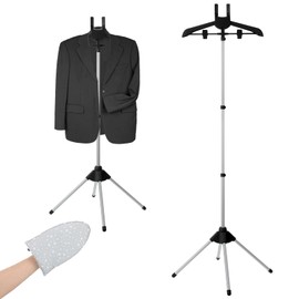 32-63 Inch Garment Steamer Rack & Garment Ironing Glove for Clothes Adjustable Steamer Stand for Clothes Adjustable Garment Hanger Standing Foldable Iron stand with Ironing Glove for Steaming Clothes