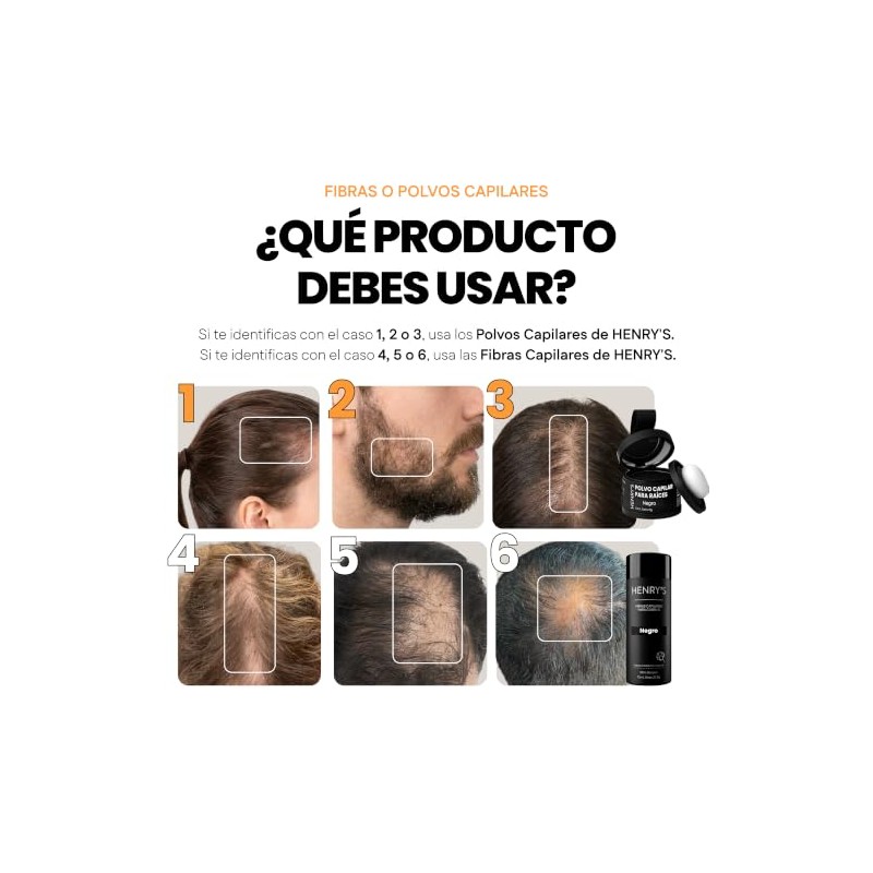 Henrys Fibras Capilares Negro 27.5g, Disimula Cabello Delgado, Aumenta Volumen
