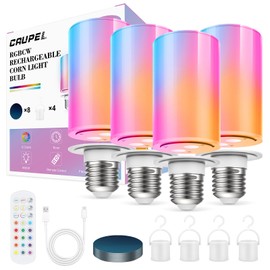 Caupel 10000mAh Rechargeable Led Corn Light Bulb,Battery Operated Light Bulb with Remote Control, E26, 60W Equivalent, 800Lum, 3 Color Temperatures, 12 RGB, Emergency Lamp, 4PC