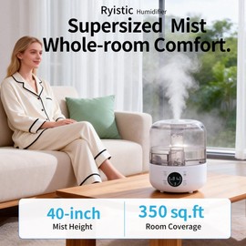 3L Top Fill Cool Mist Ultrasonic Humidifier for Bedroom, 30H Long Runtime, 32dB Ultra Quiet Baby Nursery Humidifier, Precise Humidity Sensor, Easy to Clean, 360° Nozzle for Large Room, Plants
