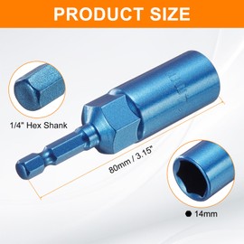 sourcing map Nut Driver 14mm Hex Drive Socket CR-V Steel Power Screw Drill Bits Socket Wrench Tools with 1/4" Quick Change Hex Shank for Power Drills Impact Drivers, Blue
