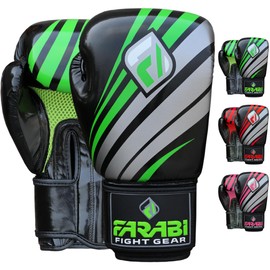 Farabi Boxing Gloves Training Sparring Punching Bag Focus Pads Training Gloves Pair (Black/Green, 12-oz)