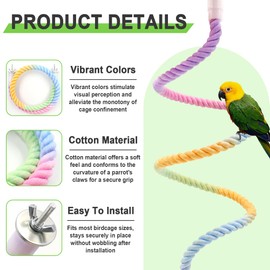 3 Sizes Bird Rope Perches for Cage Bendable Parrot perches Bungee Climbing Swing Colorful Standing Cord Bird Toy Cage Accessories for Parakeets Macaws Budgies (3)