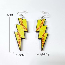 Zhang shine 70s 80s Wooden Sports Earrings, Lightning Bolt Drop Dangle Earring Volleyball Earrings Sports Fans Players Jewelry for Women