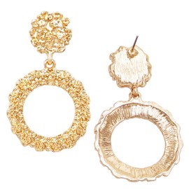 Rosemarie & Jubalee Women's Chic Chunky Gold Tone Nugget Hypoallergenic Post Back Hoop Earrings, 2"