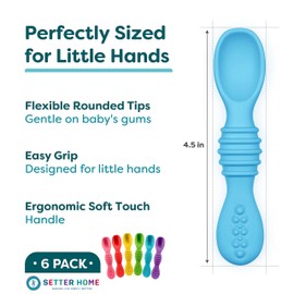 Premium Silicone Baby Spoons set - 6 Pack,Baby spoon self feeding Training Spoons for Infants & Toddler, First Stage Chewable Baby Led Weaning Utensils, BPA Free, baby feeding essentials