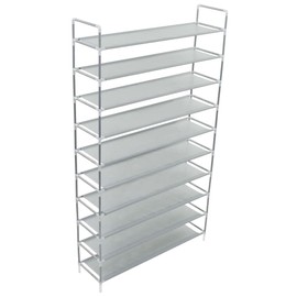 FAMIROSA Shoe Rack with 10 Shelves Metal and Non-woven Fabric Silver,Weight:6.48lbs,245631