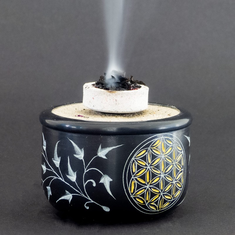 Berk ST-311 Incense Bowl Soapstone Flower of Life Engraved by