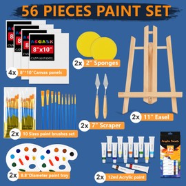 Painting Kits for Adults Kids,Acrylic Paint Canvas Easel Set,56 Pcs Sip and Paint Kit with 2 Easels,2 *12 Paints,2 *10 Brushes,Palette Etc,Art Painting Supplies for Couples Date Night Student Beginner