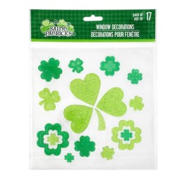 SOL MAR St. Patrick's Day Glitter Gel Window Clings - Fun Clovers and Mess-Free Decoration for Office Daycare Classroom Indoor with Bonus Reavbde