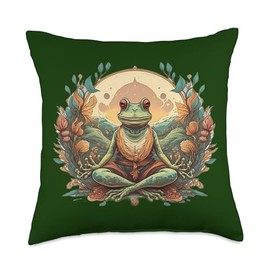 Frosch nature Yogateacher Yoga Meditation Mandala Frog as Yoga Teacher Guru Meditation in Lotus Seat Throw Pillow, 18x18, Multicolor