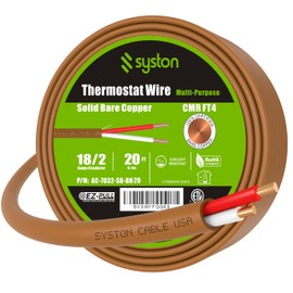 Syston 18/2 Thermostat Doorbell HVAC Heating Control Cable Wire, 100% Solid Copper Conductors CL3R/FT4/CMR Riser-Rated UL/ETL Listed, UV Resistant RoHS for Indoor/Outdoor Low Voltage Applications Use