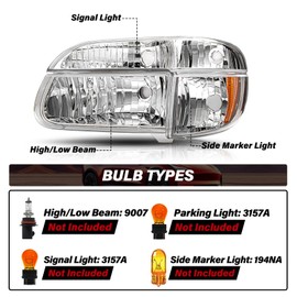 BRYGHT Headlight Assembly Fit for 95 to 01 Ford Explorer / 97 Mercury Mountaineer with Corner Lights 4pcs Passenger and Driver Side (Chrome Housing with Amber Reflector)