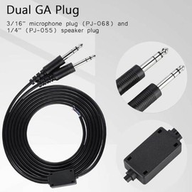 Aviation Headset Cable GA Dual Plug for David Clark AVCOMM Pilot, Aviation Pilot Headset Replacement Cable 3/16inch Microphone Plug PJ‑068 and 1/4inchSpeaker Plug PJ‑055