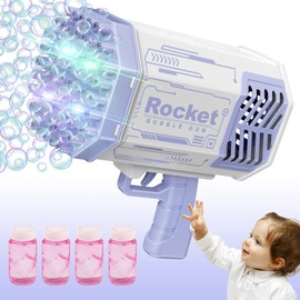 69 Holes Bubble Machine Gun - 2023 Upgraded Light Up Bubble Bazooka with Bubble Solution Electric Cannon Gun Blaster Bubbles Maker, Summer Outdoor Toys Gift for Birthday Wedding Party (Purple)
