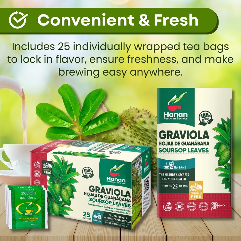 Hanan Soursop Leaf Tea Bags – 100% Natural Hojas de