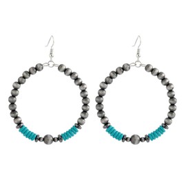 Navajo Pearl Turquoise Stone Earrings Teardrop Round Navajo Beads Earrings Turquoise Stone Pearl Hoops Earrings Western Cowgirl Vintage Bohemian Jewelry, Wood, No Gemstone