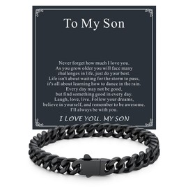 ChainsHouse Black Bracelets for Men 7mm 7.5 Inch Stainless Steel Cuban Chain, Mens Black 316L Curb Link Bracelet Heavy Duty Gift for My Son