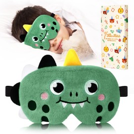 Miss Adola Sleep Mask for Kids - Cute Cartoon Plush Fuffy Sleeping Eye Cover Green Dinosaur Kawaii Soft Eyeshade with Adjustable Strap Animal Eye Blindfold for Kids Girls Boys Teens
