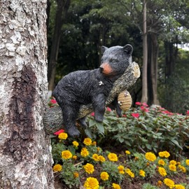 Yaoemei Black Bear Tree Hugger Sculpture, Resin Bear Cub Napping Garden Peeker, Baby Bear Faces Hanging Out Tree Figurine Statue, Home Indoor Outdoor Cute Bear Garden Decor for Yard Patio Lawn