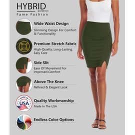 Hybrid & Company Women Pencil Skirt Premium Ponte Basic Solid Stretch Above Knee Side Slit KSK45012X 1073T Olive 1X