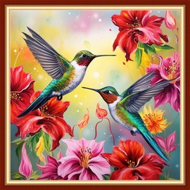DMCVIVR Stamped Cross Stitch Kits for Beginners Adults Needlepoint Kits for Beginners Embroidery Kits for Adults Crossstitch Kit for Beginners 11CT-Hummingbird Flowers 18x18 inchs