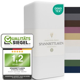 Strauss Home® Jersey Fitted Sheet, Bed Sheet, 100% Cotton, 140 x 200 - 160 x 200 cm (White)