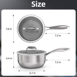 COOKER KING 3 Quart Stainless Steel Saucepan, Nonstick Sauce Pan, Ceramic Suce Pot with Tempered Glass Lid, Induction Pot Compatible with All Cooktops, Dishwasher & Oven Safe(PFAS/PFOA/PTFE Free)