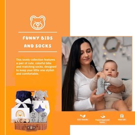 Baby Boy Gift Set New Born Baby Gift Baby Blue Deer Fawn Security Blanket Soft Fleece, Suitcase Keepsake Box Blanket Booties & Baby Gift Basket – Unique Present for Baby Shower & Newborn Lovey Welcome