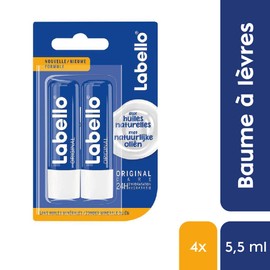 NIVEA Labello Original Lip Balm (4 x 5 ml) Enriched with Natural Oils and Creamy Texture, Lip Care, 24 Hours Persistent Humidity
