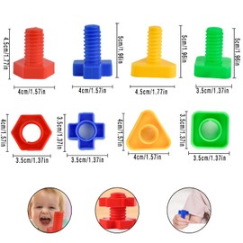 32 Pcs Shape Sorting Toy, Kikuo Colour Matching Shapes Nuts and Bolts Stacking Toys, Educational Sensory Screwing Toys for Kids, Non-Toxic Safe Materials Building Toys, Building Blocks for 1+ Year Old