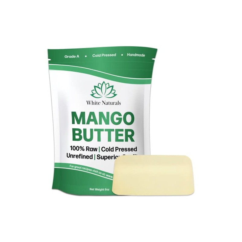 White Naturals- Mantequilla de mango sin refinar, 8 oz, humectante