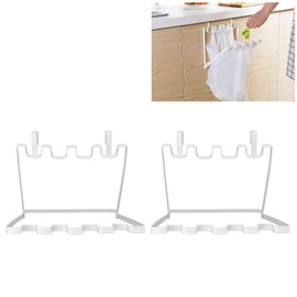 Under Cabinet Trash Bag Rack, Foldable Space Saving Hanging Trash Bag Holder 2PCS for Kitchen (White)