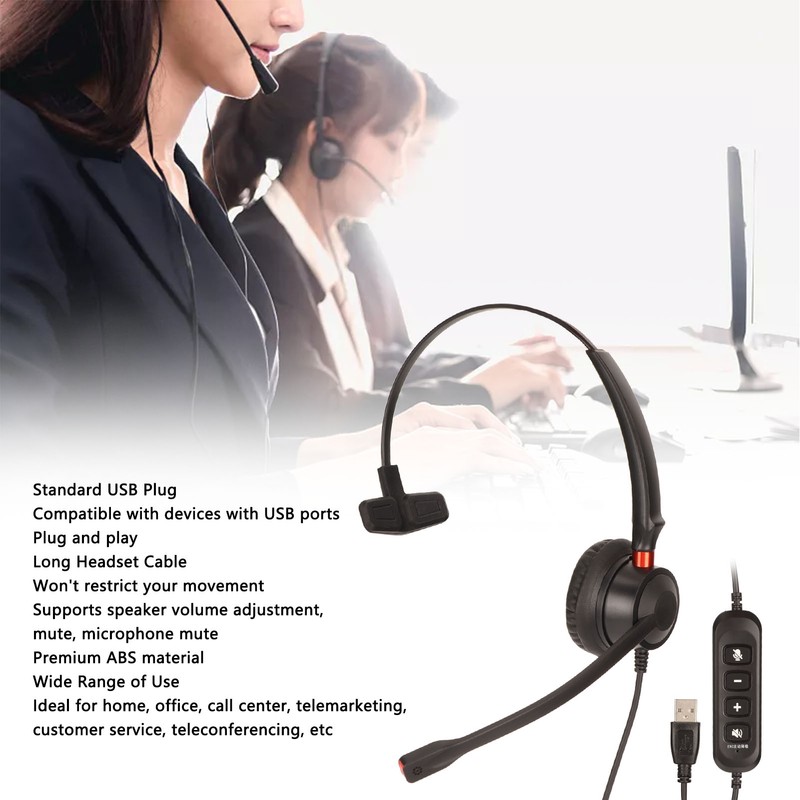 USB Business Headset ENC Noise Cancelling Single Sided Wired PC