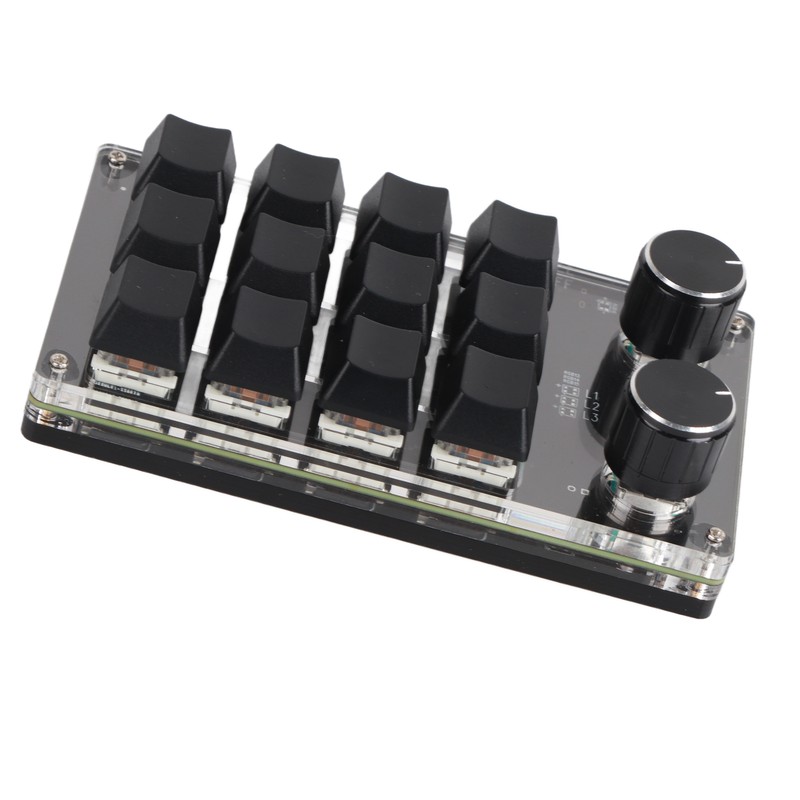 Programmable Macro Keyboard 2 Knobs Blue Switch Black 12 Keys