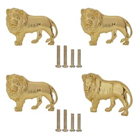 Hetyskluy 4 Pcs Lion Cabinet Knobs, Lion Drawer Knob Handle, Gold Metal Zinc Alloy Single Hole Pull, Animal Lion Decorative Knob for Dresser, Bookcase, Door, Furniture Hardware (Gold)