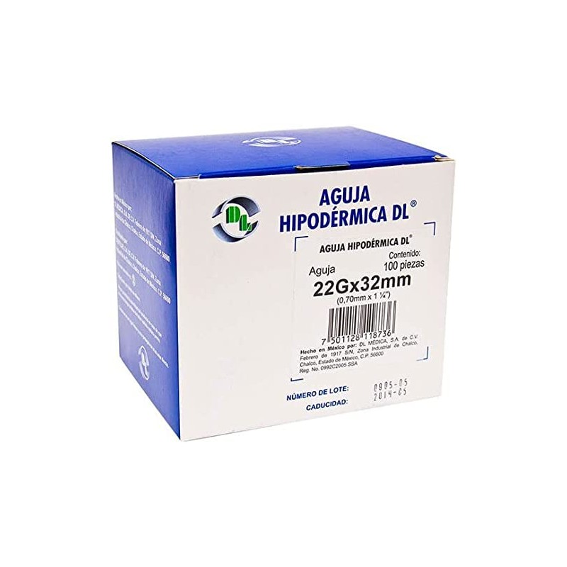 Caja 100 Agujas Hipodérmica Desechable Calibre 22G x 32 mm