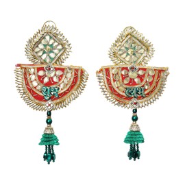 Auspicious Fabric Colorful Shubh Labh diya Bandanwar Door Wall Hangings for Indian Traditional decor Decoration festival Handcrafted Religious Showpiece for Home Temple Decor(Size:-9"X4")