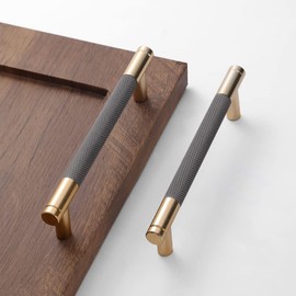Westablize 24 Pack 5 Inch 128 mm Bar Cabinet Pulls Gold and Grey Knurled Handles for Brushed Gold Drawer Pulls Cupboard Aluminum Handles