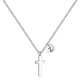 Tiny Cross Necklace for Little Kids Girls Heart Initial Necklace Christmas Gifts First Communion Baptism Gifts Birthday Gifts Stainless Steel Pendant Jewelry for Teens Children Women Silver Z